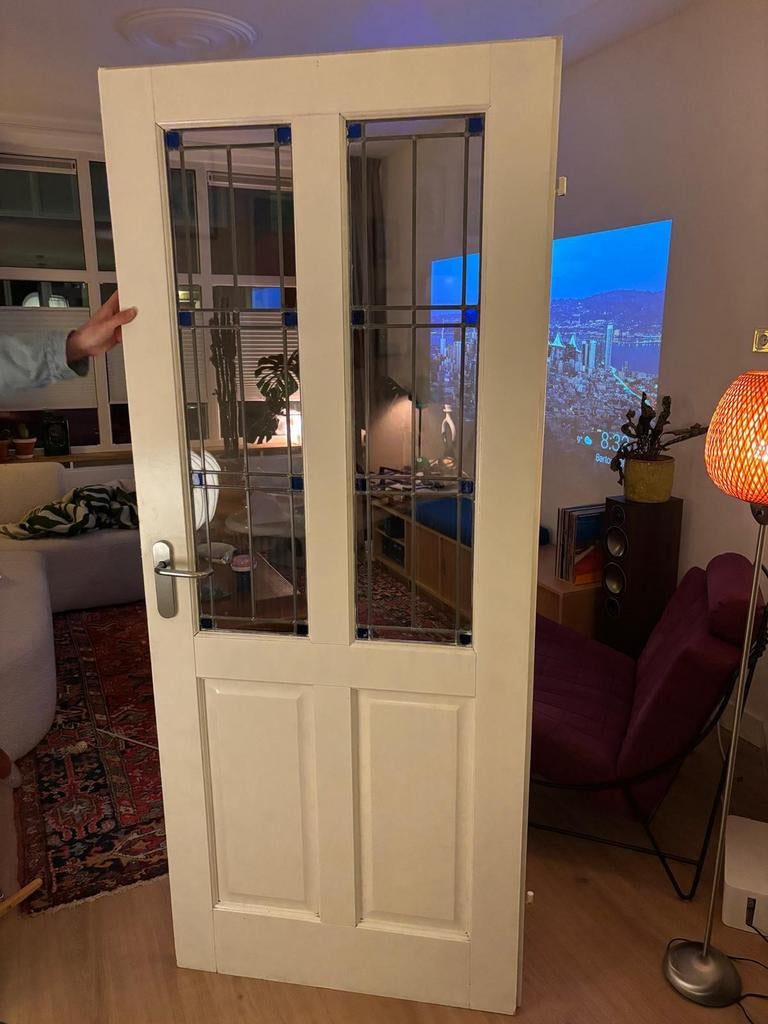 Glas in lood paneeldeur - 200 x 83, Ophalen, Gebruikt, 80 tot 100 cm, Binnendeur
