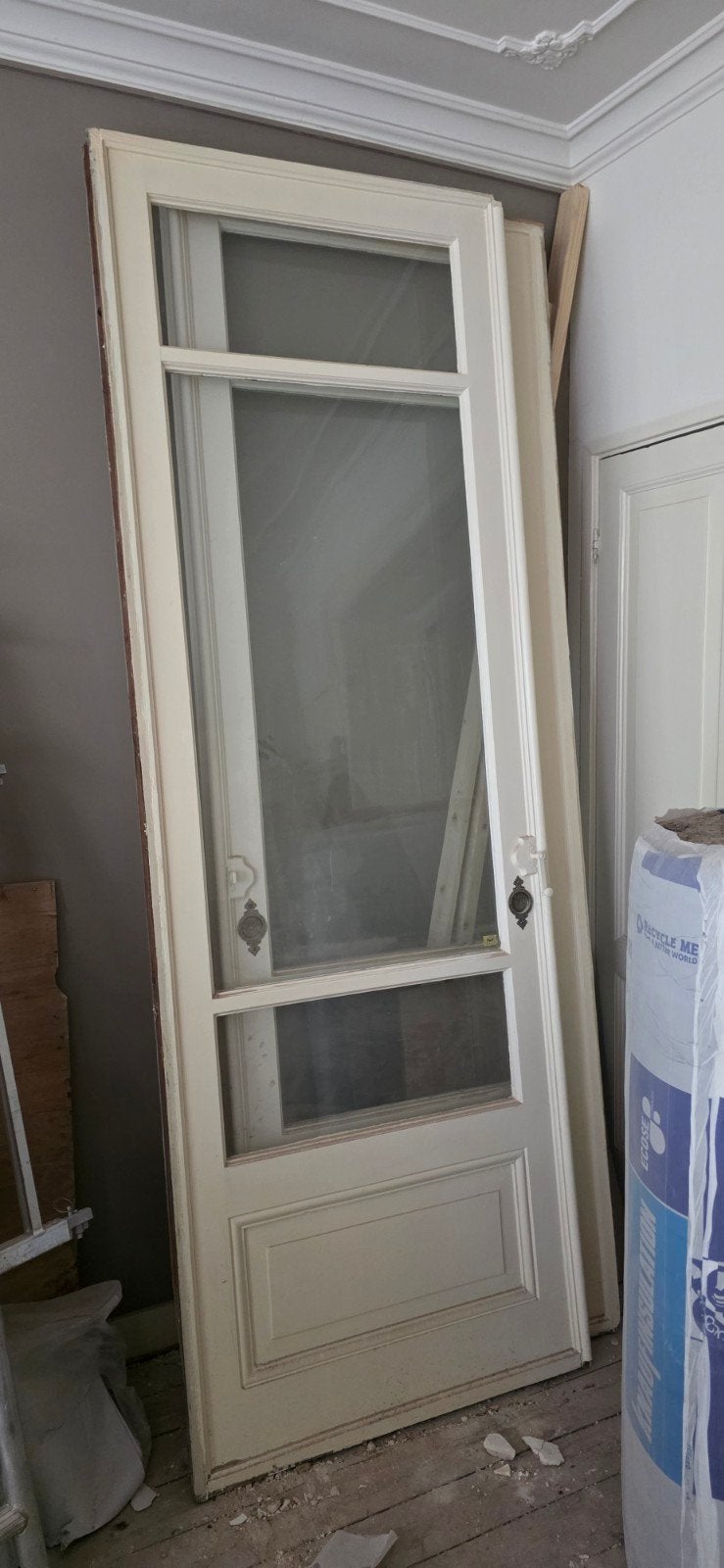 Oude ensuite schuifdeuren. Anno 1920 98x280cm, Gebruikt, Binnendeur, Ophalen of Verzenden, Glas