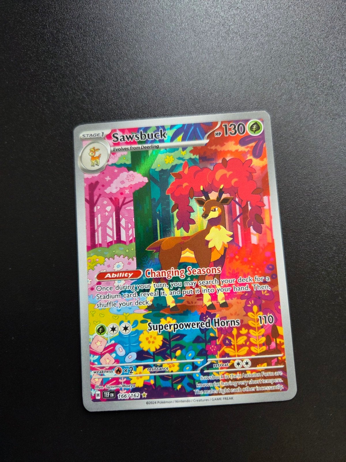 Sawsbuck 166/162 Pokemon Temporal Forces Illustration Rare, Ophalen of Verzenden, Zo goed als nieuw, Booster, Foil