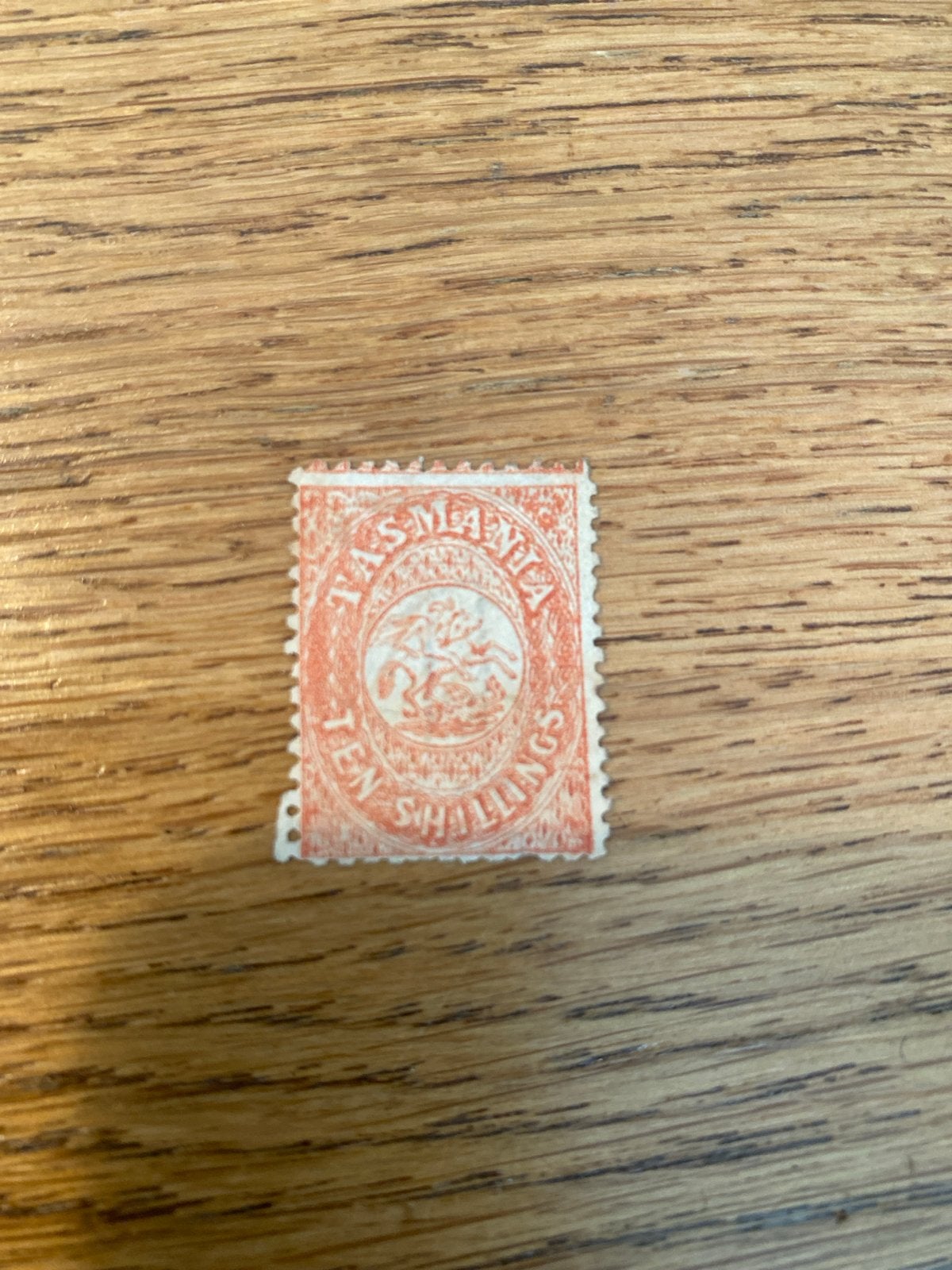 Zeldzame Tasmanië 10 Shillings postzegel, Postzegels en Munten, Ophalen of Verzenden, T/m 1940, Gestempeld