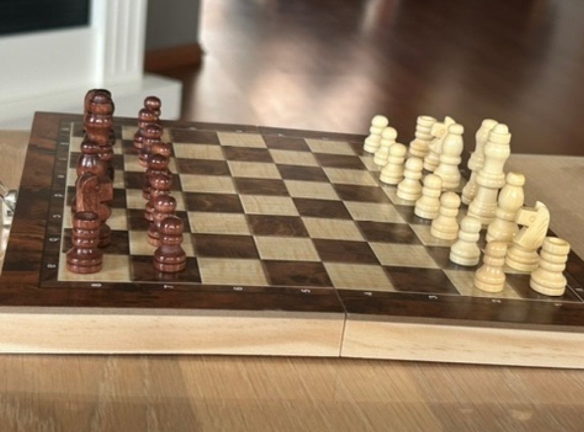 3 in 1 schaakbord inklapbaar schaken, dammen en backgammon, Een of twee spelers, Ophalen of Verzenden, Nieuw, Reisspel