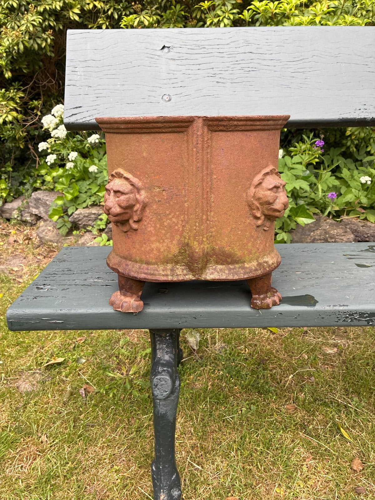 Gietijzeren Bloempot met Leeuwenkoppen, Gebruikt, Vierkant, Binnen, Minder dan 40 cm