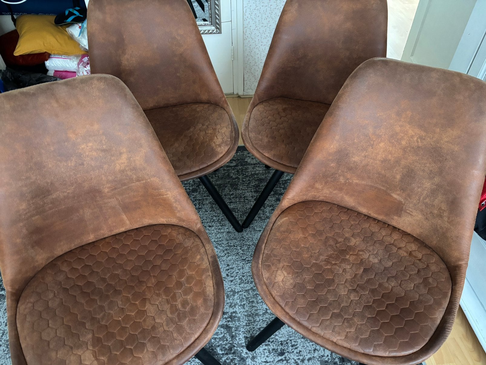 4 eetkamerstoelen (met stof bekleed)., Ophalen, Gebruikt, Overige kleuren, Vier
