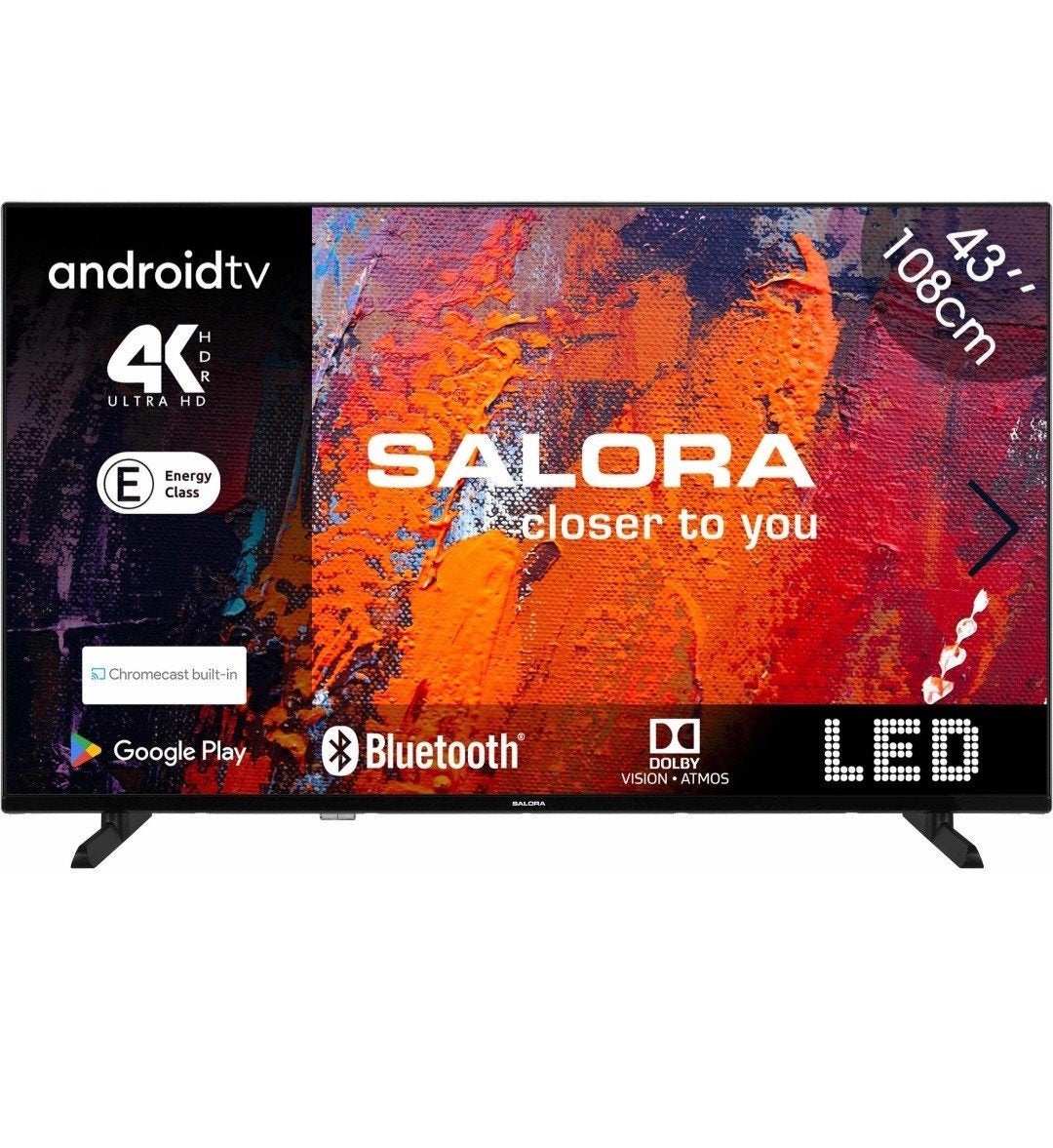 Salora 43UA550 43" 4K UHD Android Smart TV met Chromecast, LED, 50 Hz, Nieuw, 100 cm of meer