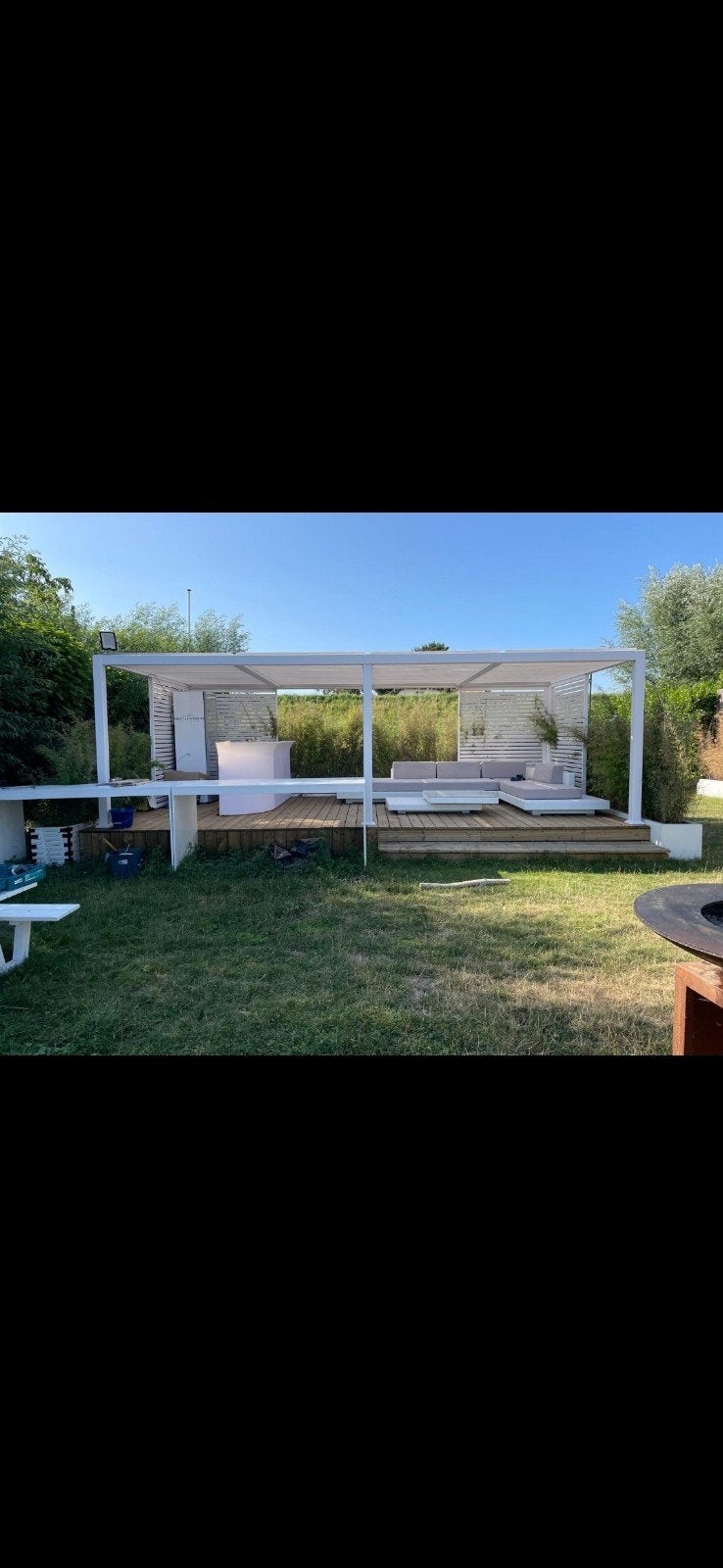Luxe aluminium lamellenoverkapping 7,30 x 3,75 m – LED – com, Tuin en Terras, Overkappingen, Ophalen of Verzenden, Zo goed als nieuw