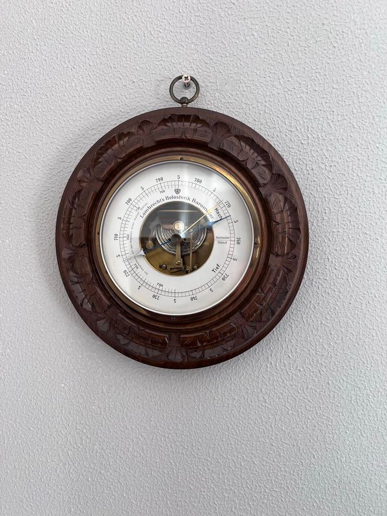 Antieke Lambrecht's Holosterik Barometer Houtsnijwerk, Ophalen, Gebruikt, Barometer