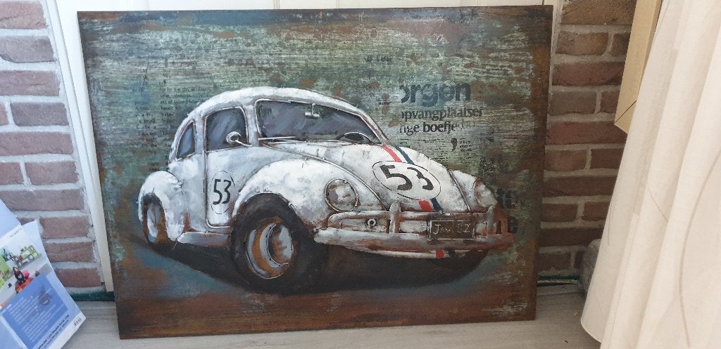 metaal 3d schilderij vw volkswagen kever herbie 53 nieuw, Huis en Inrichting, Woonaccessoires | Schilderijen, Tekeningen en Foto's