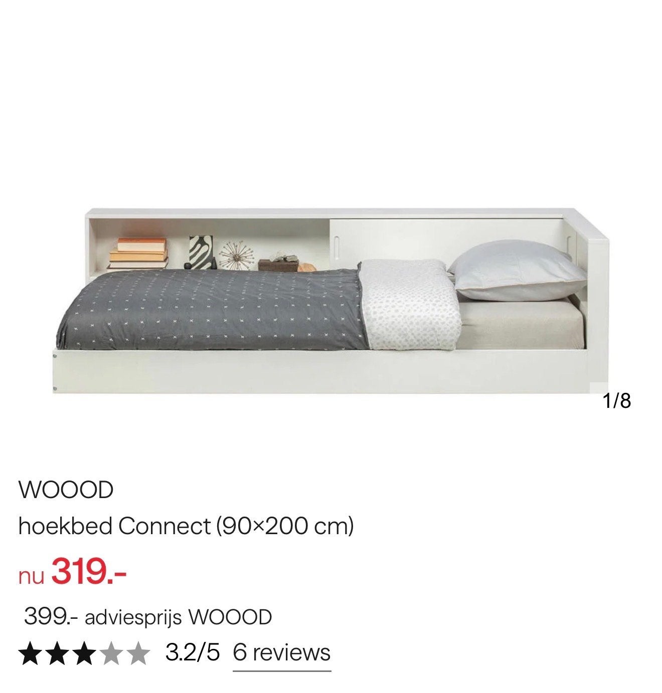 WOOOD hoekbed betongrijs (90x200 cm) - Zo goed als nieuw, Ophalen, 90 cm, Eenpersoons, Zo goed als nieuw