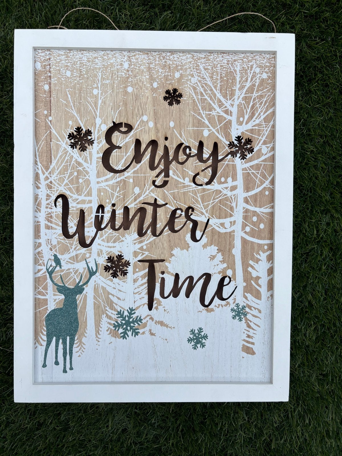 Houten decoratie met verlichting'Enjoy Winter Time' met hert, Huis en Inrichting, Hout, Meerkleurig, Ophalen of Verzenden, Landelijk