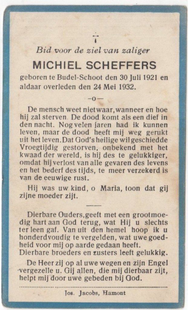 Michiel Scheffers 1921 Budel-Schoot + 1923, 11 jaar oud, Ophalen of Verzenden