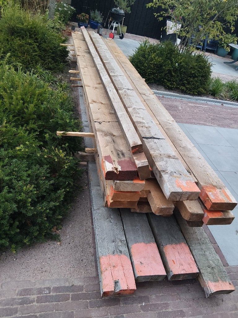 Hout balken, Doe-het-zelf en Verbouw, Hout en Planken, Ophalen, Gebruikt, Grenen, Balk