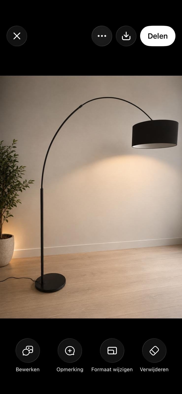 Moderne booglamp met zwarte kap - It's About RoMi, Huis en Inrichting, Lampen | Vloerlampen, Ophalen, 200 cm of meer, E27 (groot)