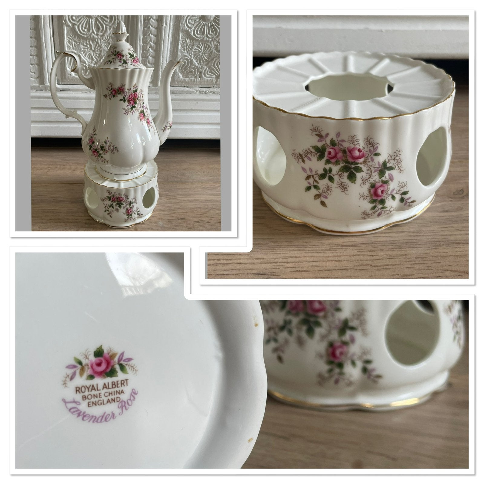 Prachtige Royal Albert Lavender Rose koffiepot met theelicht, Ophalen