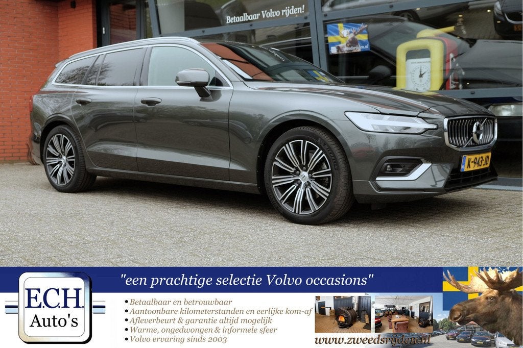 Volvo V60 2.0 B3 177 pk Inscription, Bruin Leer, Trekhaak, A, Auto's, Volvo, 4 cilinders, Hybride Elektrisch/Benzine, Automatische klimaatregeling