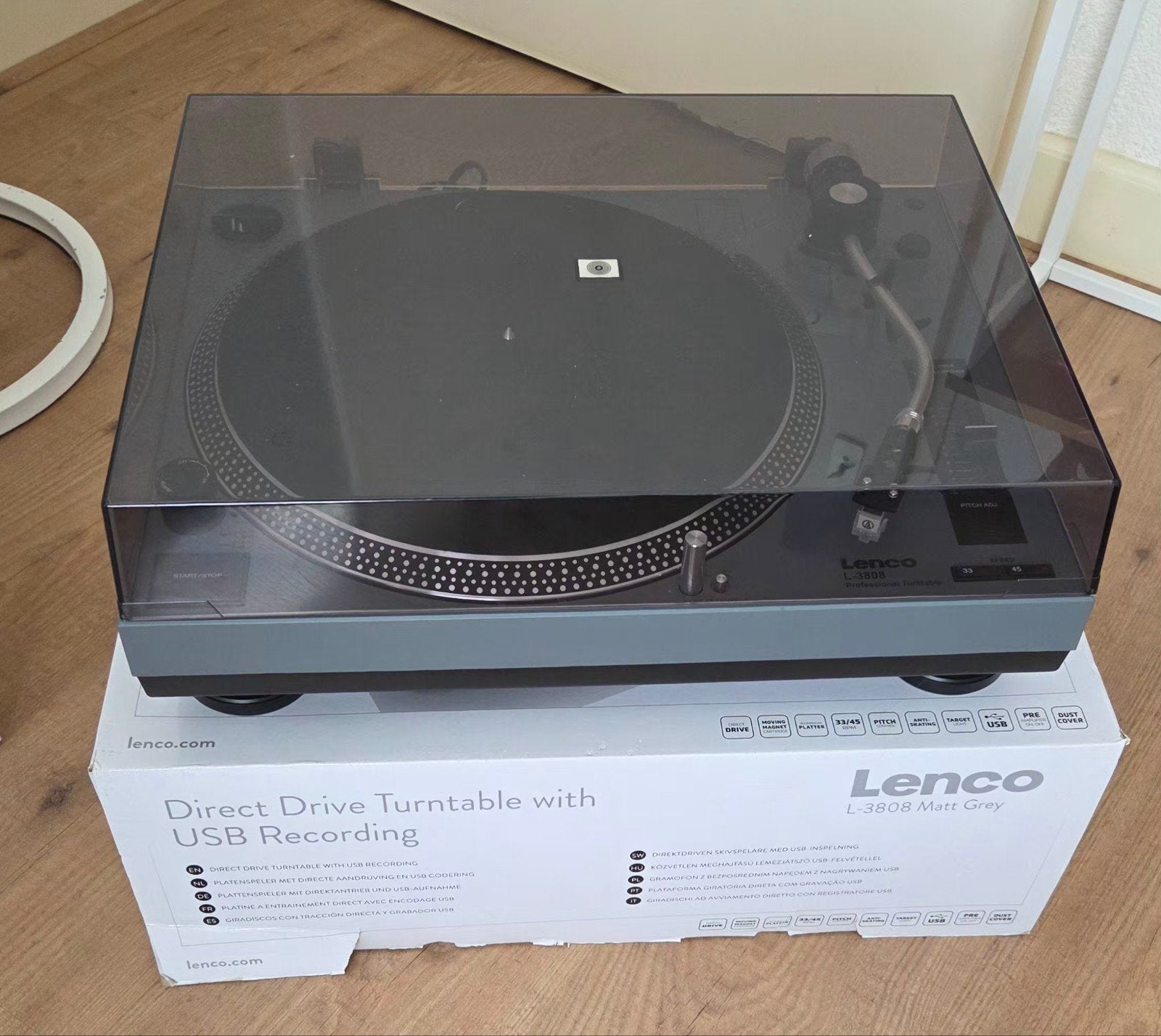 Lenco L-3808 Matt Grey Direct Drive Platenspeler USB, Overige merken, Pitch-regelaar, Ophalen of Verzenden, Zo goed als nieuw