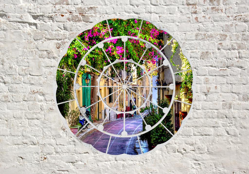 131 Raam Bloemen Stenen Muur Vlies Fotobehang 350x250 Nieuw, Huis en Inrichting, Stoffering | Behang, Blauw, Rood, Wit, Zwart