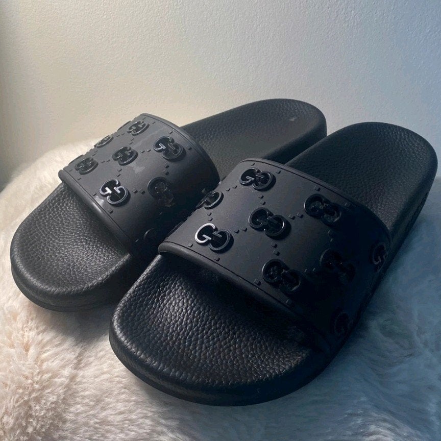 Gucci GG Rubber Slides Zwart Maat:38, Zwart, Nieuw, Gucci, Sandalen of Muiltjes