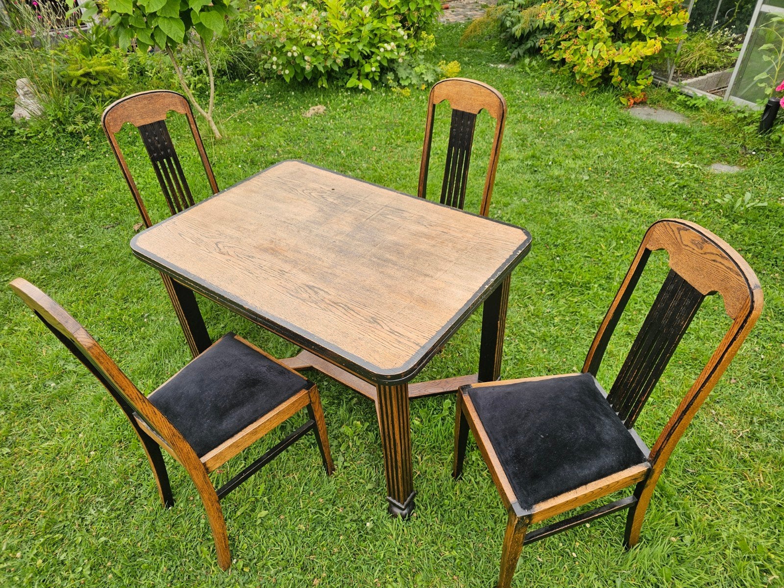Vintage eettafel met 4 stoelen - Jaren '20/'30 stijl, Ophalen