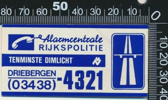 Sticker: Alarmcentrale Rijkspolitie - Dimlicht - Driebergen, Verzamelen, Stickers, Ophalen of Verzenden, Zo goed als nieuw, Bedrijf of Vereniging