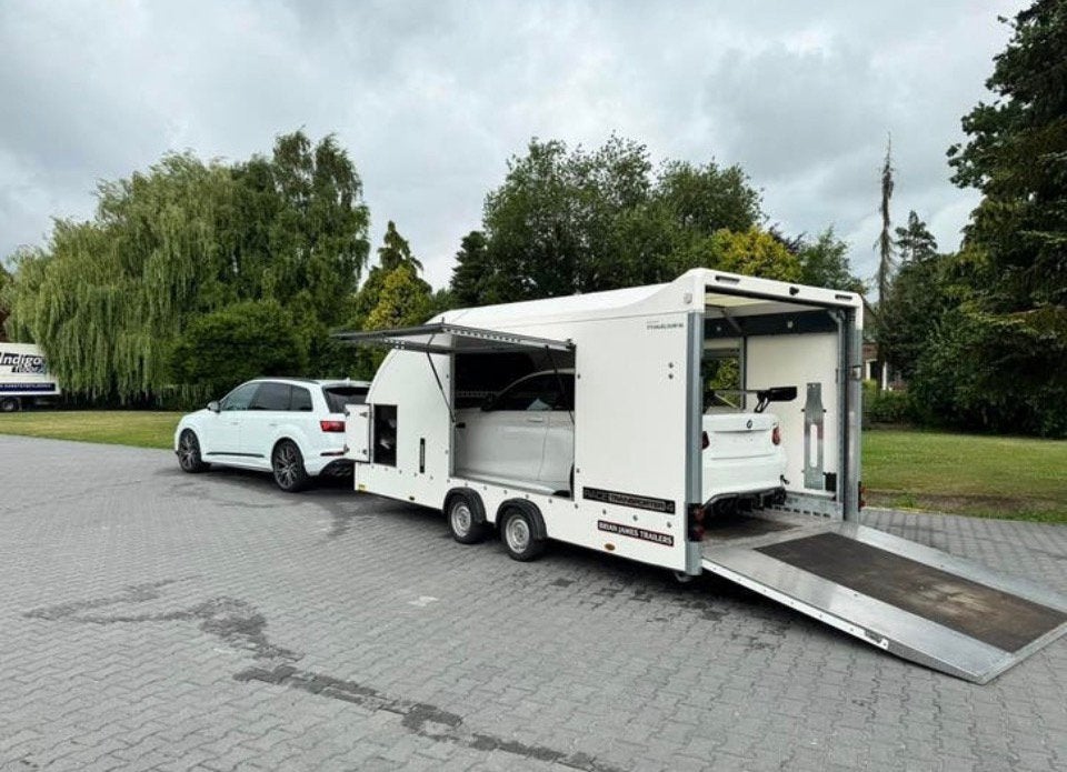Brian James Race Transporter 4 - Gesloten Autotransporter, Auto diversen, Aanhangers en Bagagewagens, Ophalen, Zo goed als nieuw