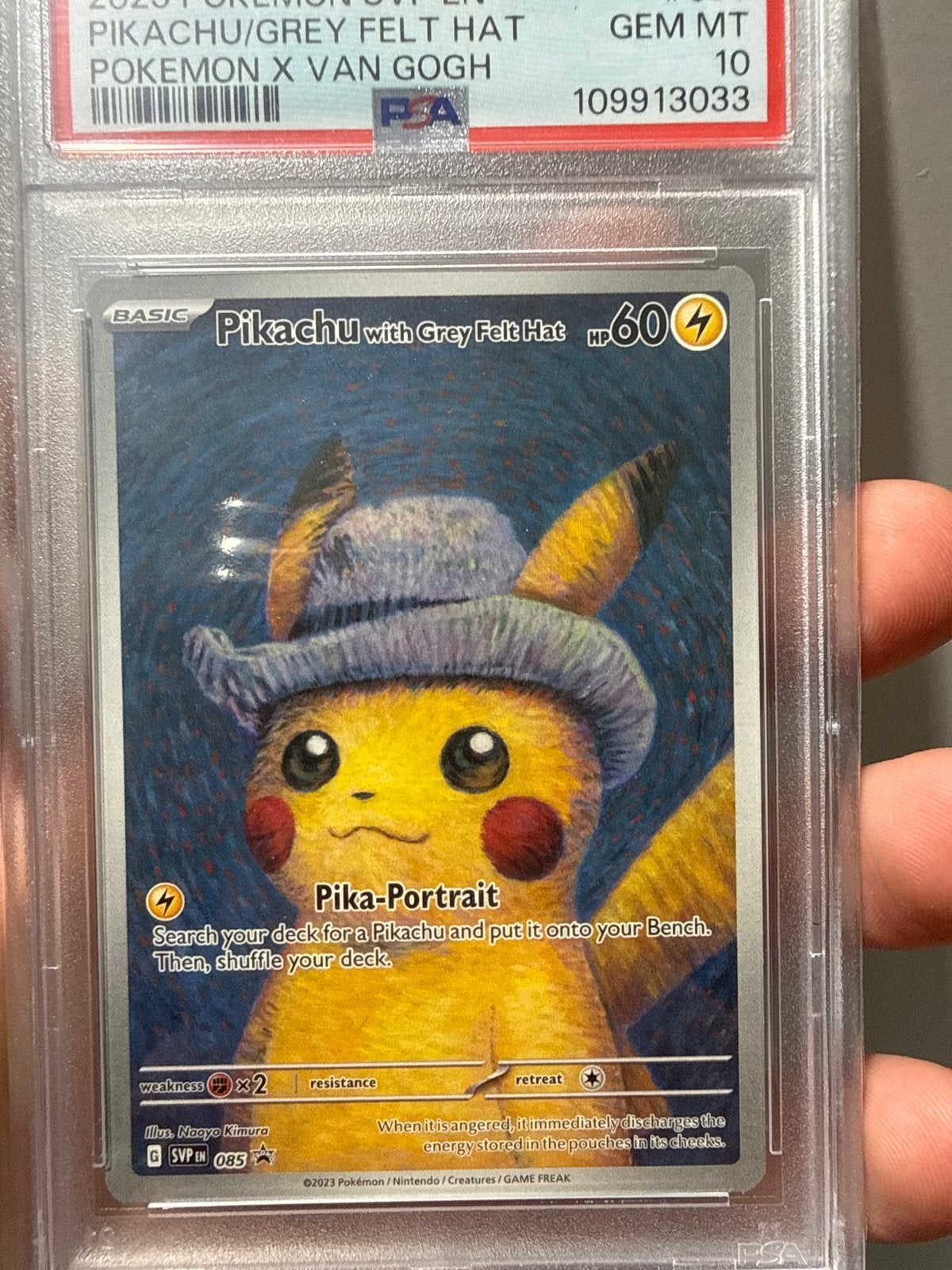 Pikachu van Gogh Grey Felt Hat PSA 10 Pokémon Kaart, Ophalen of Verzenden, Zo goed als nieuw, Losse kaart