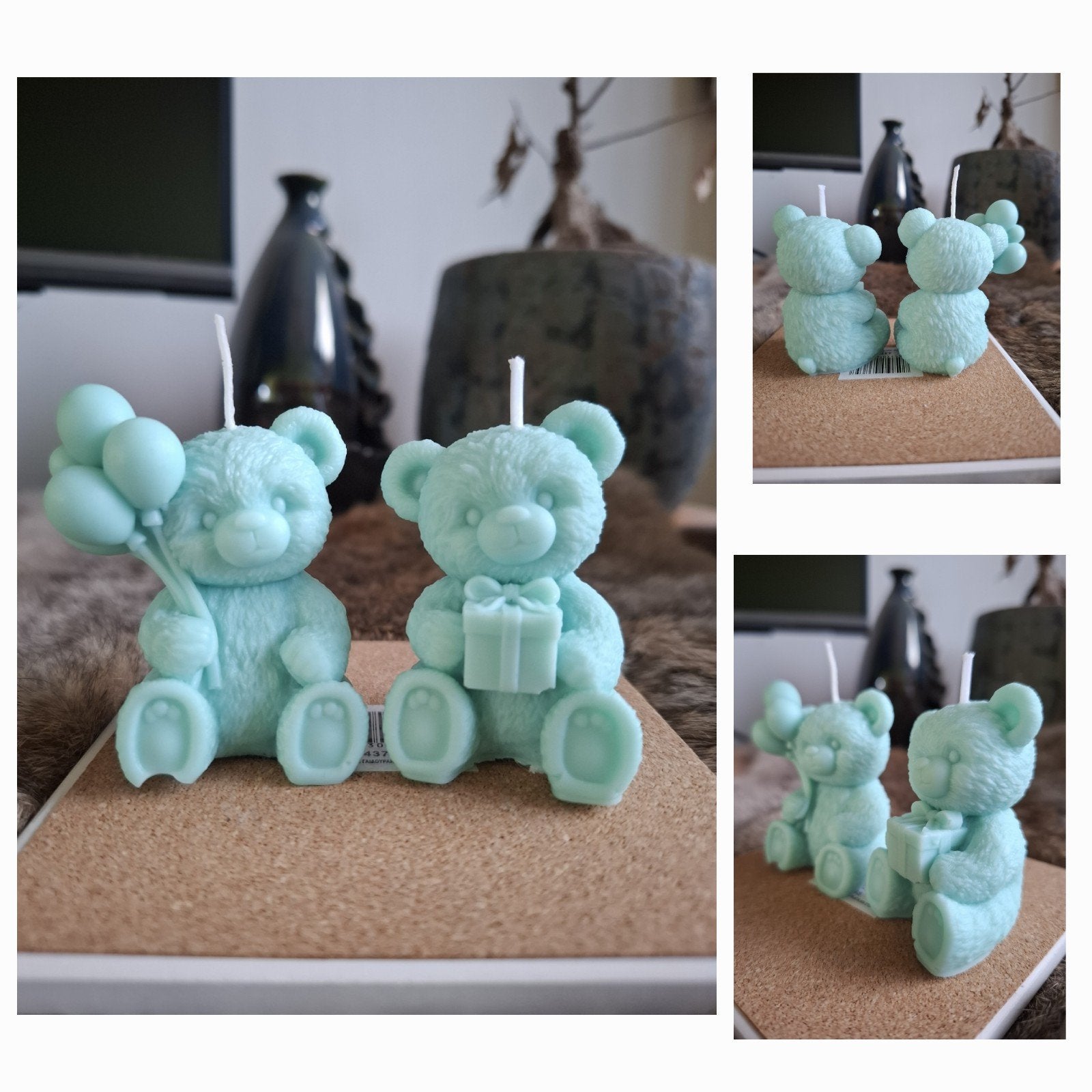 Schattige Teddybeer Kaarsen - set van 2, Ophalen of Verzenden, Kaars, Groen, Was