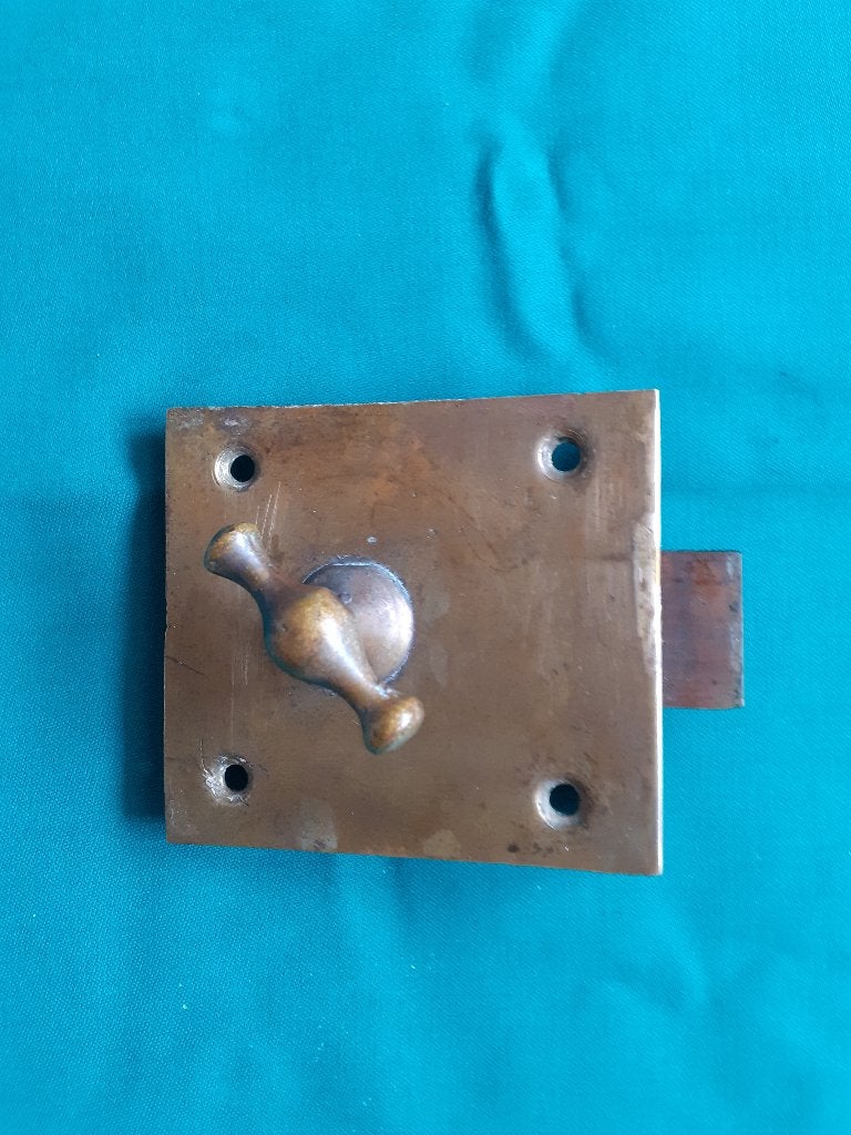 Antiek koperen nachtslot, Doe-het-zelf en Verbouw, Hang- en Sluitwerk, Ophalen of Verzenden, Gebruikt, Koper of Messing