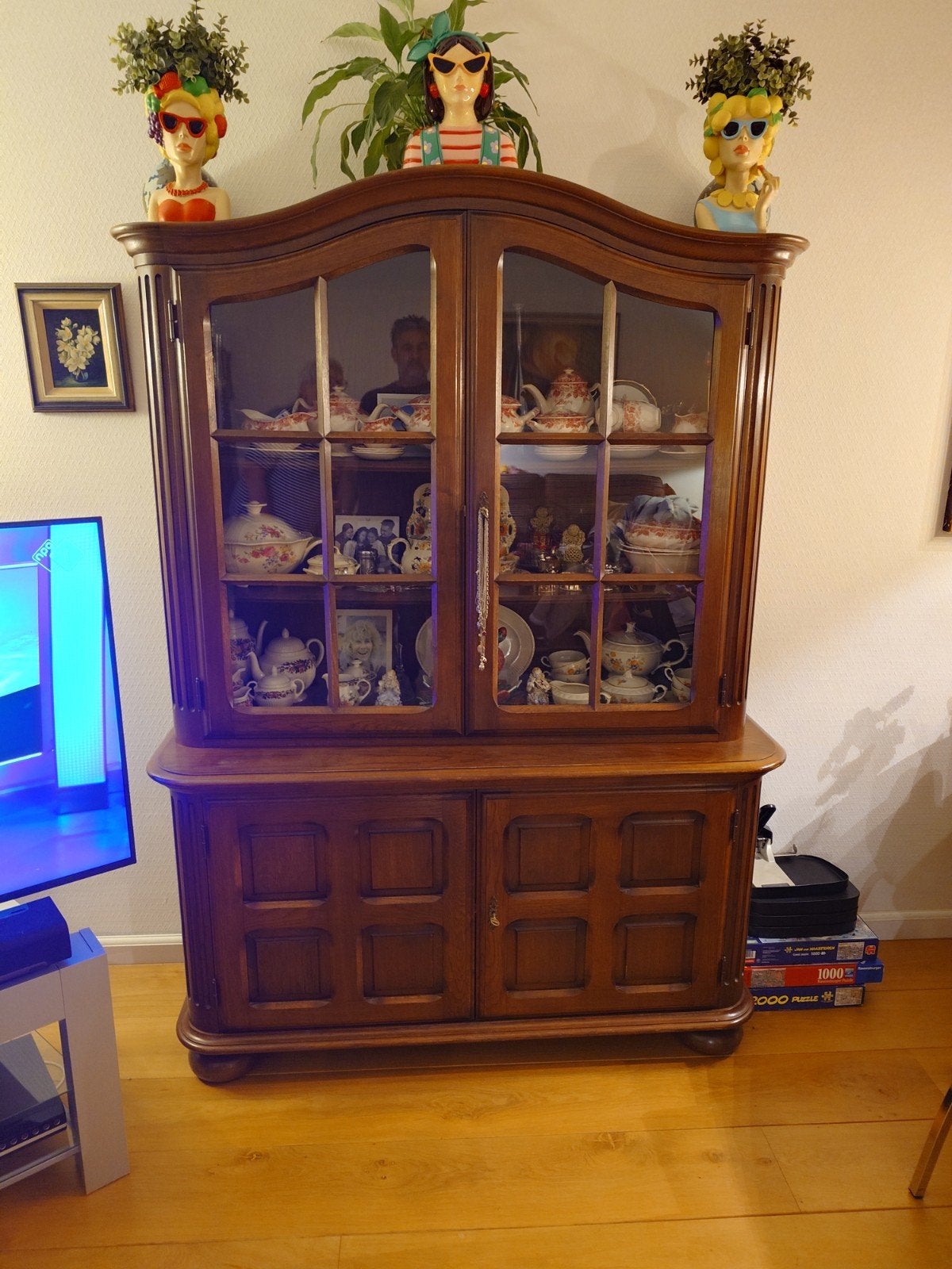 Antieke vitrinekast met glas 190h/130b/50d, Antiek en Kunst, Ophalen
