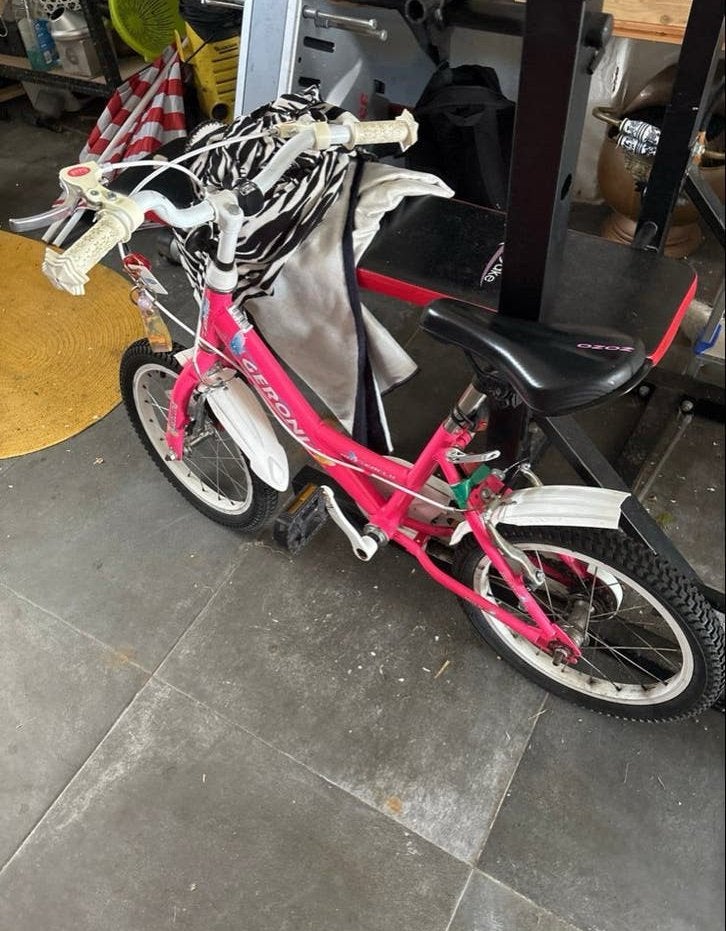 Roze meisjesfiets - Geroni - 16 inch, Fietsen en Brommers, Fietsen | Meisjes, Ophalen, Gebruikt, Terugtraprem, 16 inch