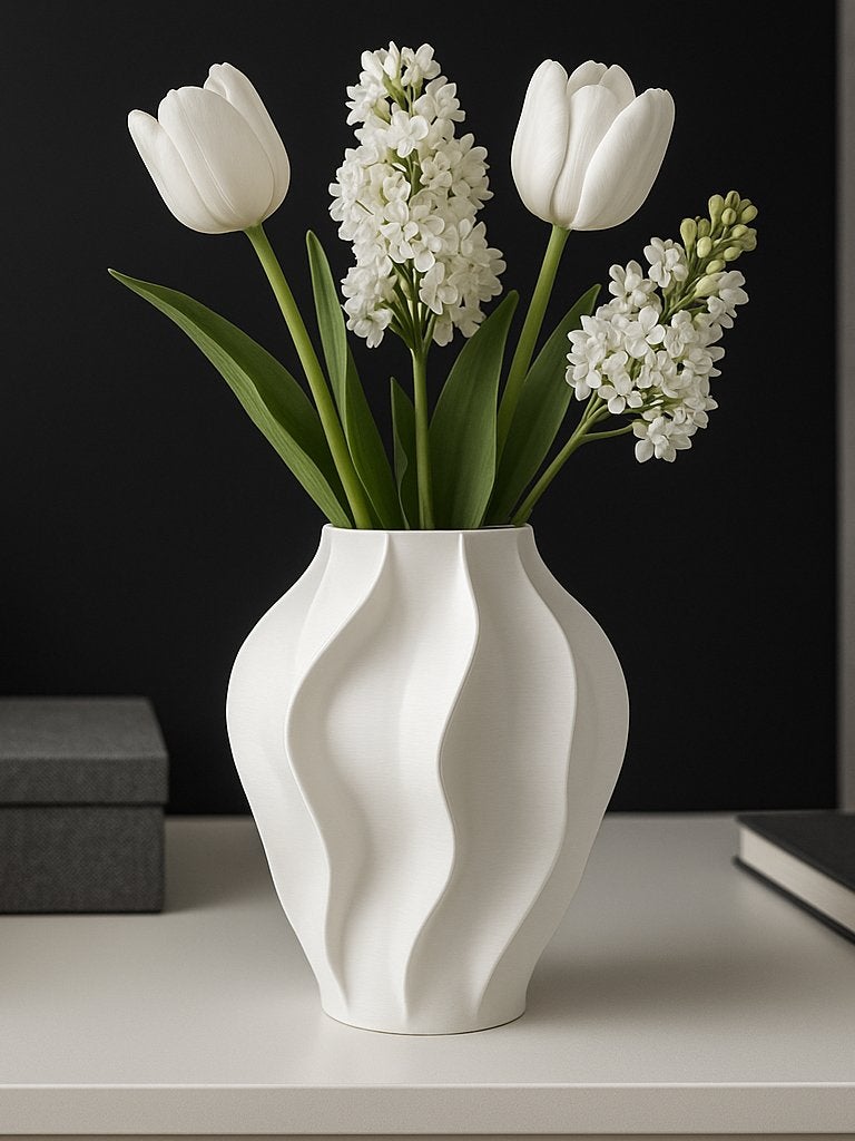 Moderne Witte Vaas met Golvend Ontwerp - Perfect voor Bloeme, Verzenden