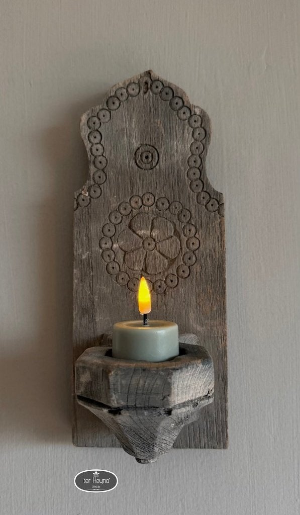 Oud houten wand kandelaar hang waxine stoer sober landelijk, Verzenden, Nieuw, Hout, Kandelaar