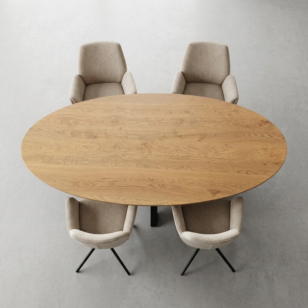 Ovale Eettafel Eikenhout Matrix Poot 220x100 cm, 100 tot 150 cm, Eikenhout, Ophalen of Verzenden, Vijf personen of meer