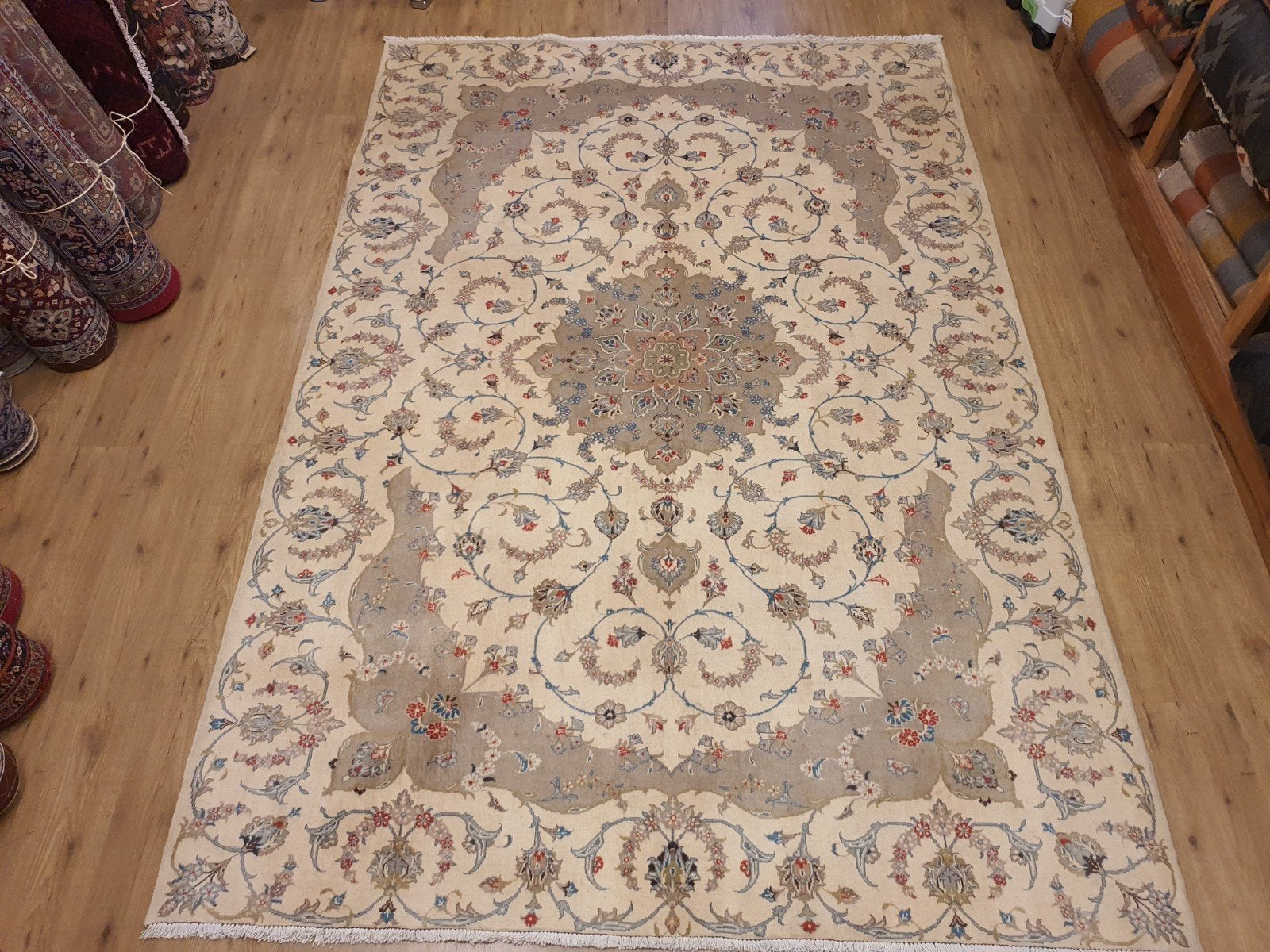 Vintage handgeknoopt perzisch tapijt kashan 291x198, Info@SlatsAntiek.nl, Gebruikt, Perzisch, 150 tot 200 cm