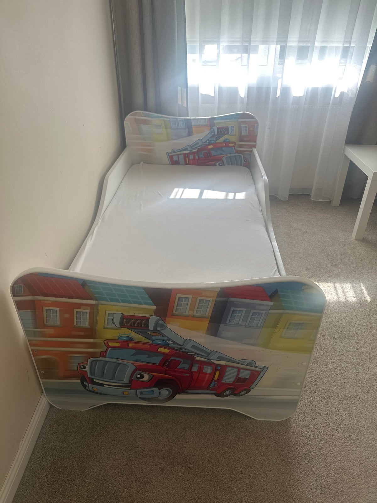 Kinderbed brandweerwagen met opberglade, Ophalen, Gebruikt, 70 tot 85 cm, Lattenbodem
