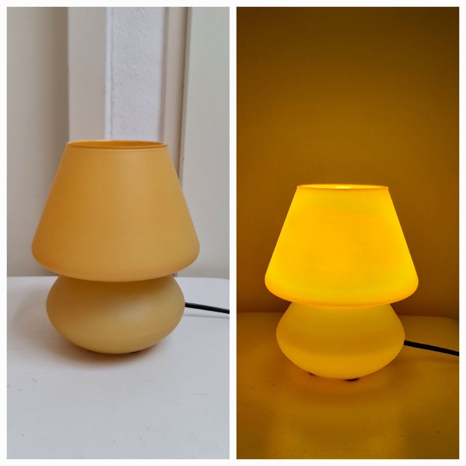 Vintage Habitat Alpha mushroom tafellamp okergeel glas mooi, Huis en Inrichting, Ophalen, 19 cm, Geel, Inclusief lichtbron