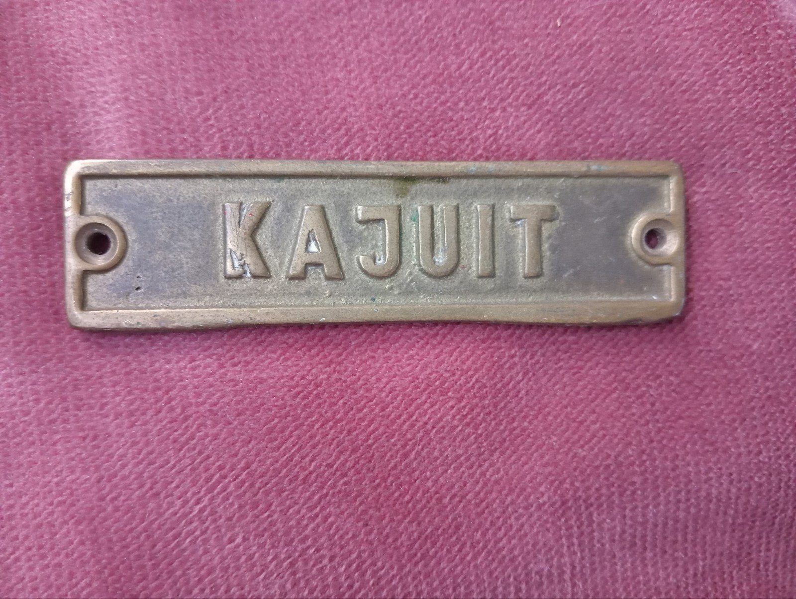 Koperen Kajuit schildje antiek, Ophalen of Verzenden