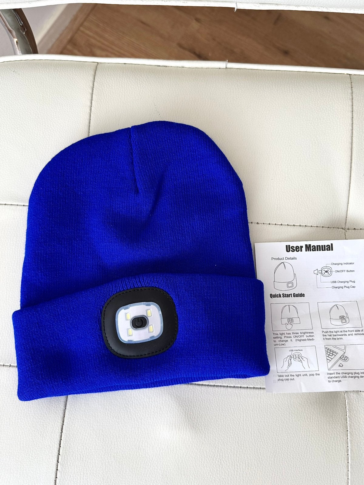 Blauwe LED muts met wit licht oplaadbaar met usb, Verzenden, Nieuw, Overige maten, Muts