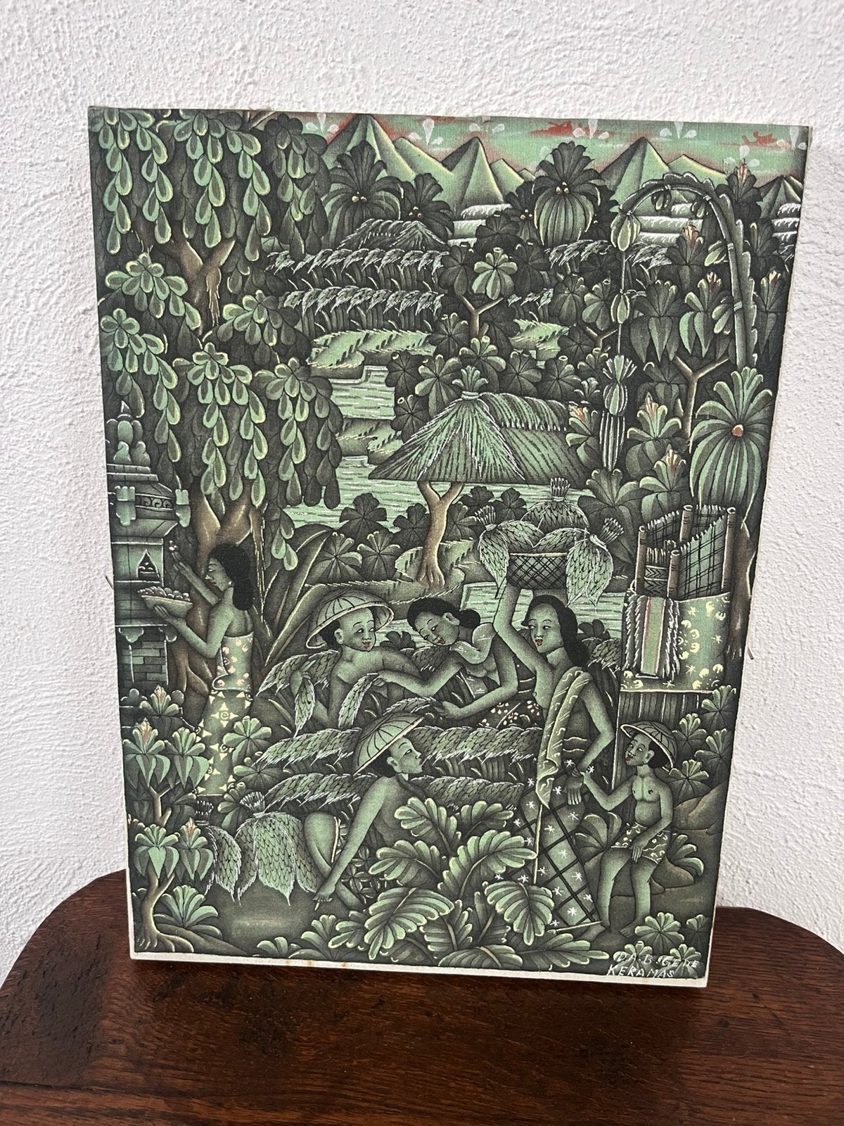 Balinees schilderij op doek 35.5 x 26 cm traditioneel, 35 cm, Schilderijlijst, Textiel, Ophalen of Verzenden
