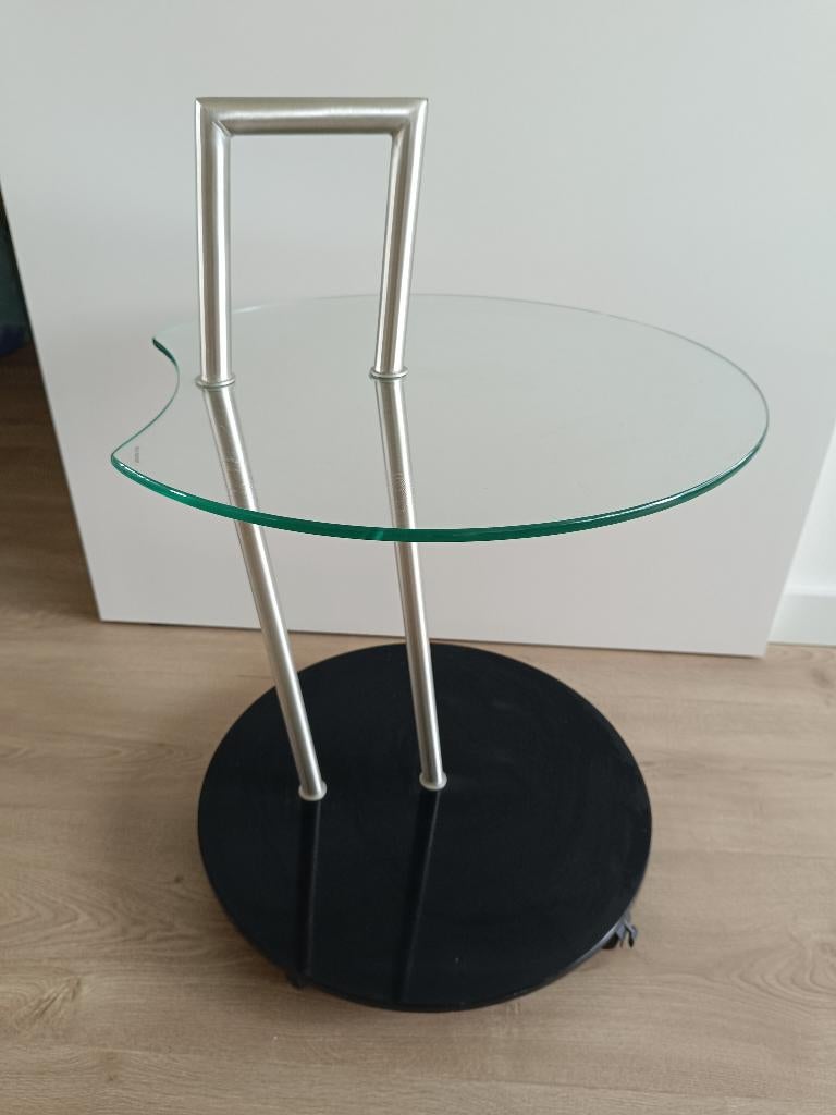 Glazen bijzettafel, Huis en Inrichting, Tafels | Bijzettafels, Minder dan 55 cm, Gebruikt, Rond, Glas