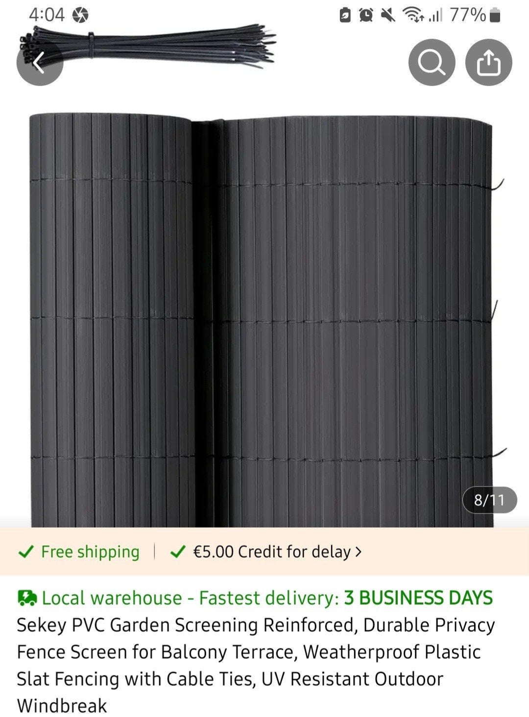 Sekey PVC Tuinscherm Antraciet 1x3m - Privacy en Windscherm, Ophalen, Kunststof, Nieuw, 3 tot 6 meter