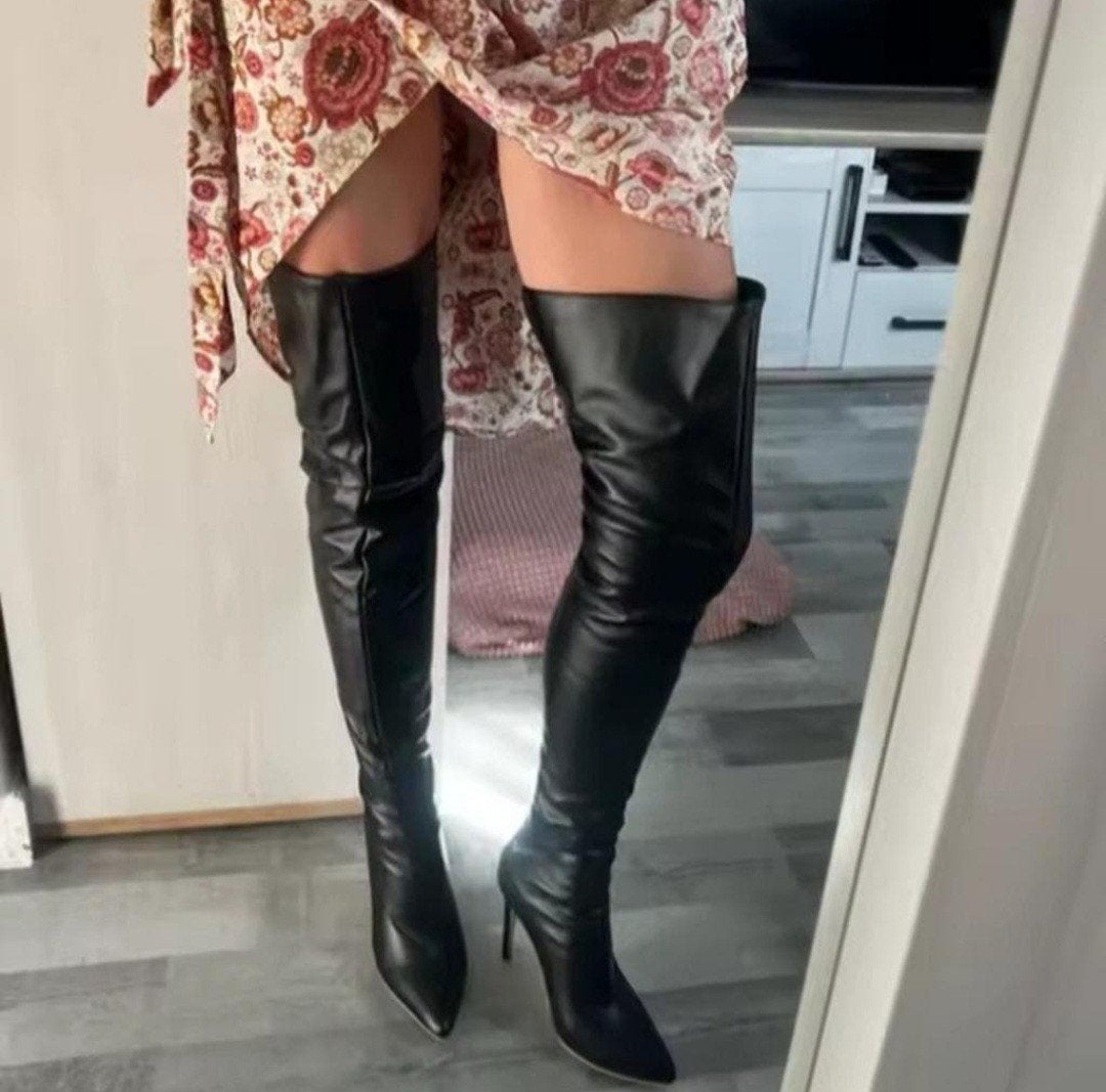 Hoge Leren Dijlaarzen met Hak, Kleding | Dames, Schoenen, Verzenden, Nieuw, Zwart, Hoge laarzen