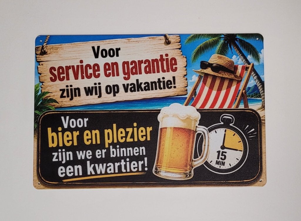 Voor service en garantie op vakantie reclamebord van metaal, Info@deconoord.nl, Deco Noord, Nieuw, Ophalen of Verzenden