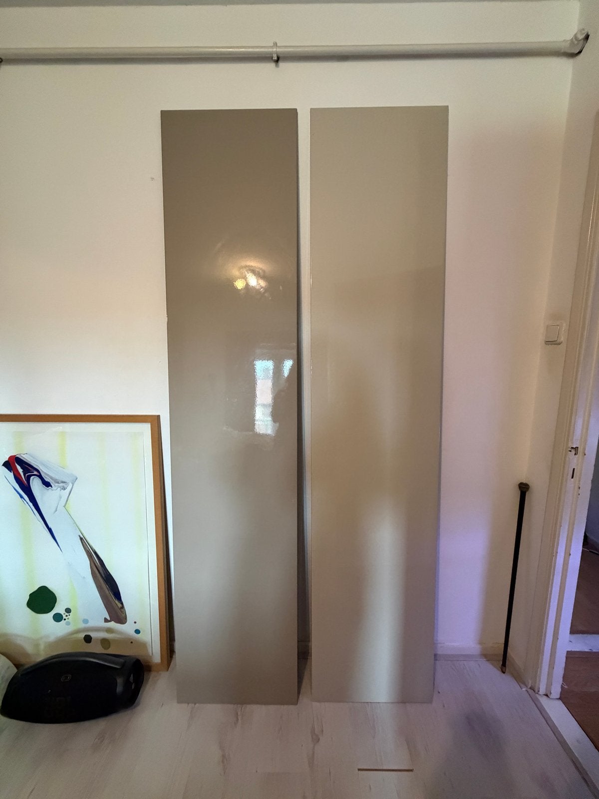 2 IKEA PAX hoogglans kastdeuren – taupe & grijs beige, Ophalen, Gebruikt, 200 cm of meer, 50 tot 100 cm