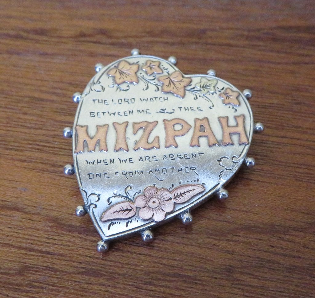Antieke Mizpah broche, zilver en goud, hartje, Sieraden, Tassen en Uiterlijk, Broches, Minder dan 4 cm, Nieuw, Ophalen of Verzenden