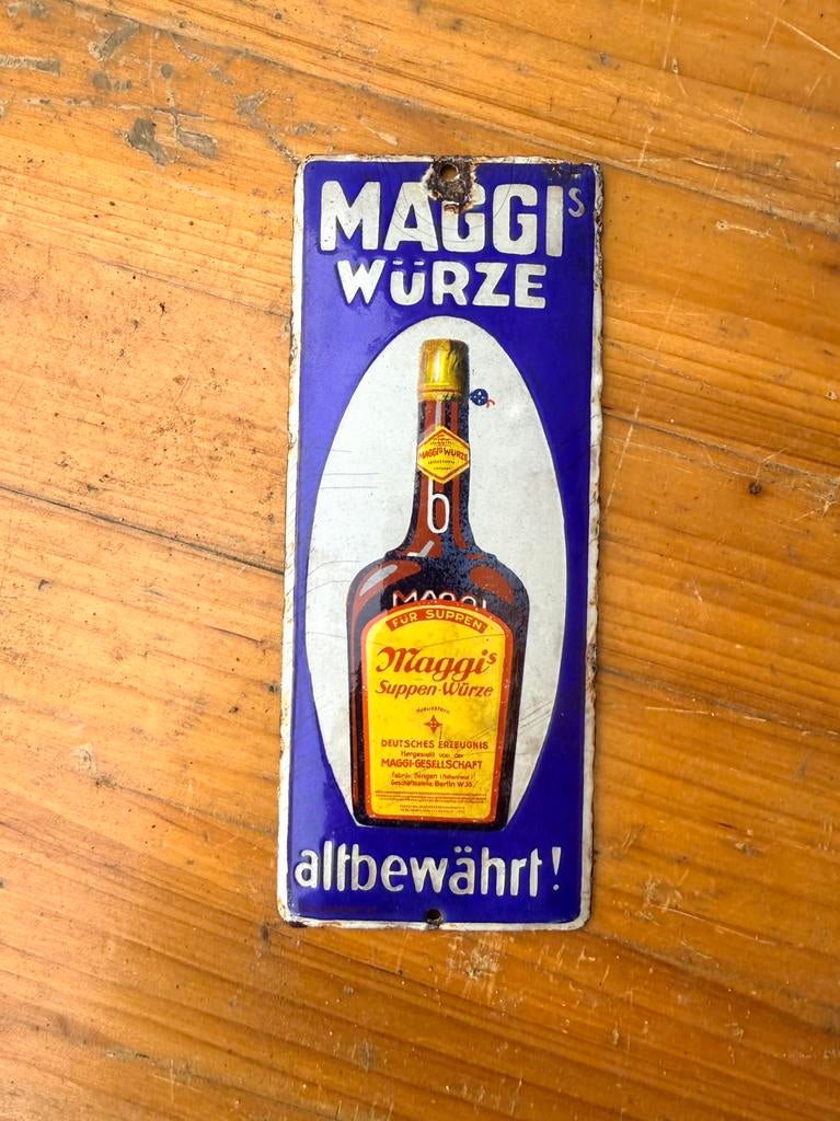 Emaille reclamebord deurpostje Maggi Suppen Wurze, Ophalen of Verzenden, Zo goed als nieuw, Reclamebord