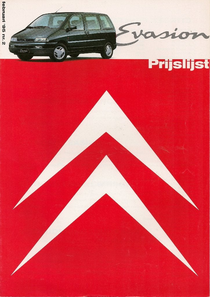 Prijslijst Citroën Evasion, februari 1995, Ophalen of Verzenden, Nieuw, Citroën