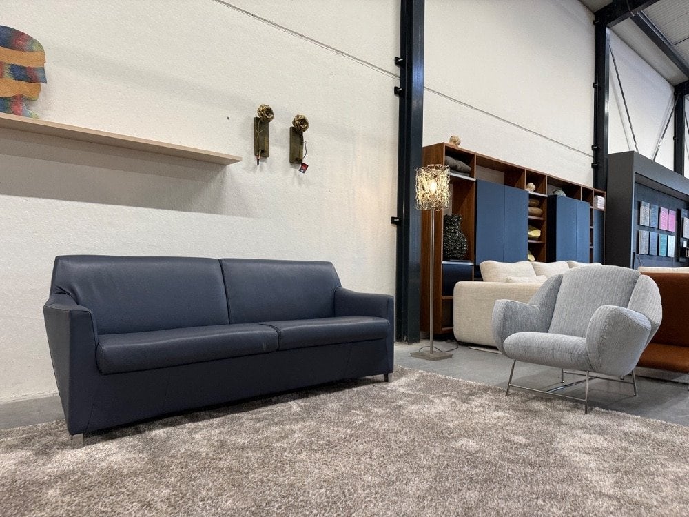 Nieuwstaat Leolux Calynn 3 Zits Bank Senso Blauw leer 198, Leolux, Info@leolux.nl, 150 tot 200 cm, Driepersoons