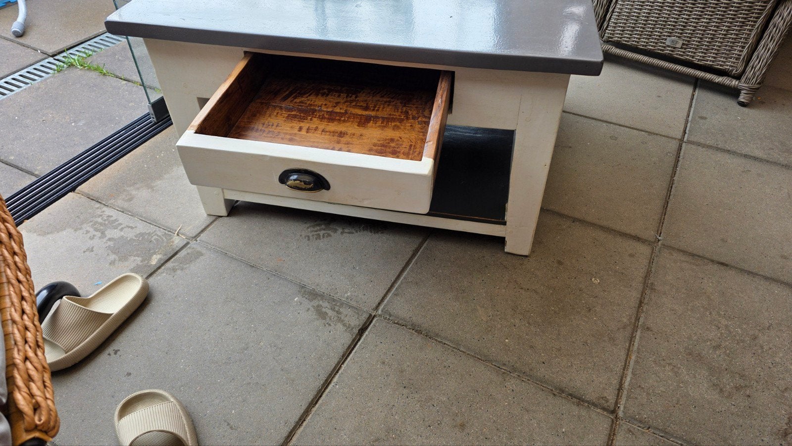 Salontafel met lade en opbergvak - Grijs/Wit, Huis en Inrichting, Tafels | Salontafels, 50 – 75, Gebruikt, 50 tot 100 cm, Vierkant