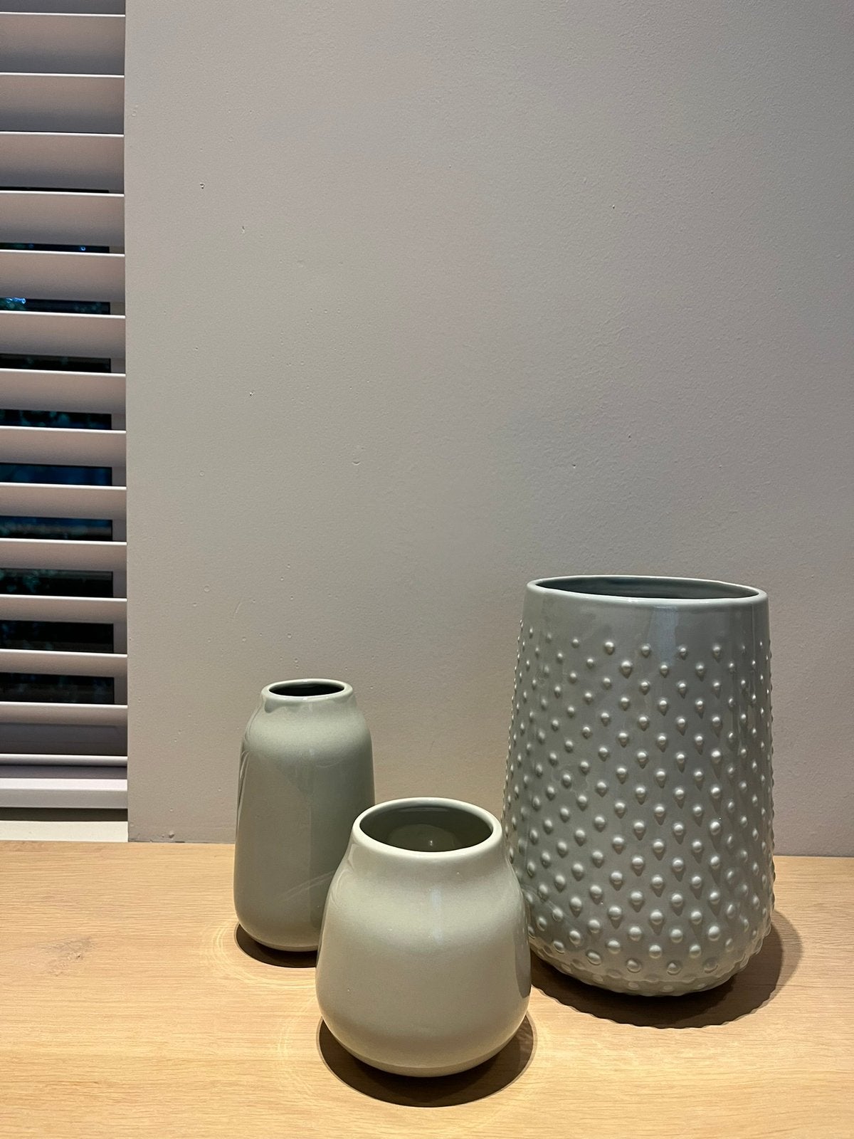 HEMA vaasjes sage green / zacht groen 3 stuks, Ophalen of Verzenden, Zo goed als nieuw, Groen, Steen/keramiek