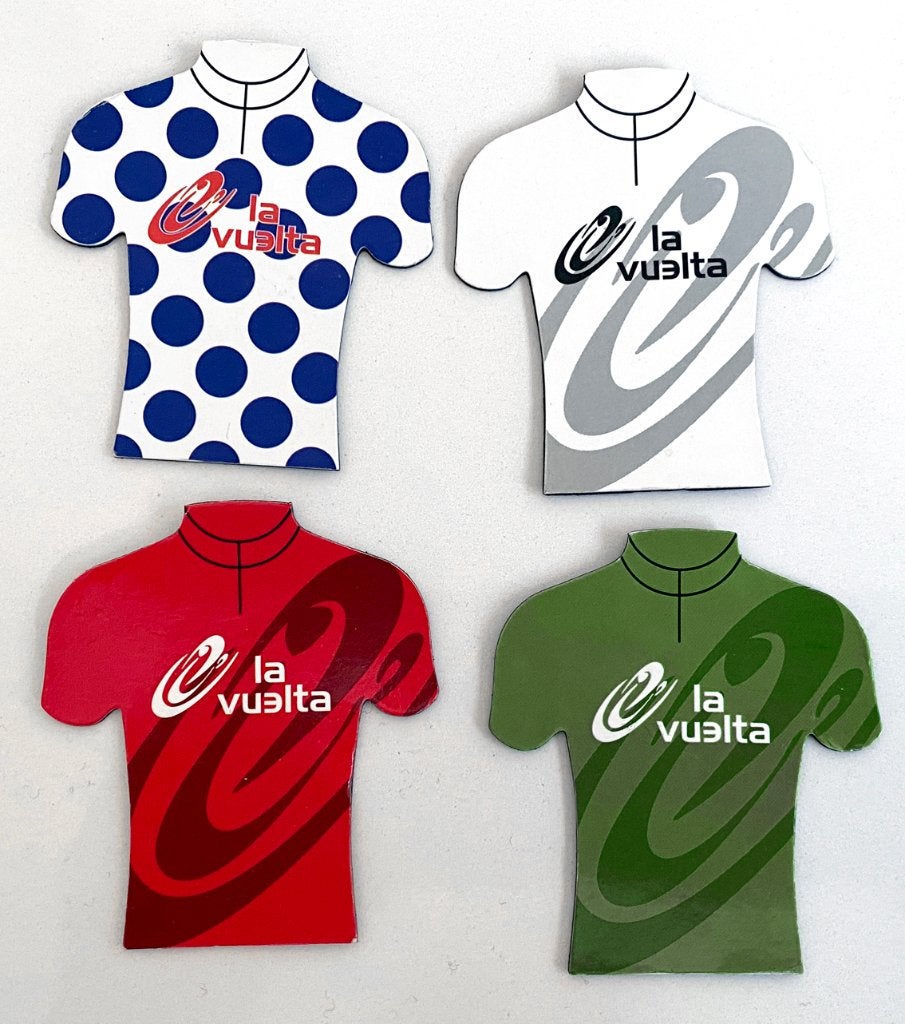 Wielrennen 4 magneetjes met de shirtkleuren van de VUELTA, Ophalen of Verzenden, Nieuw, Overige typen